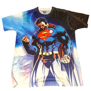 Superman 3d theme‎ Pull over short sleeve shirt Silky feel Polyester Size M